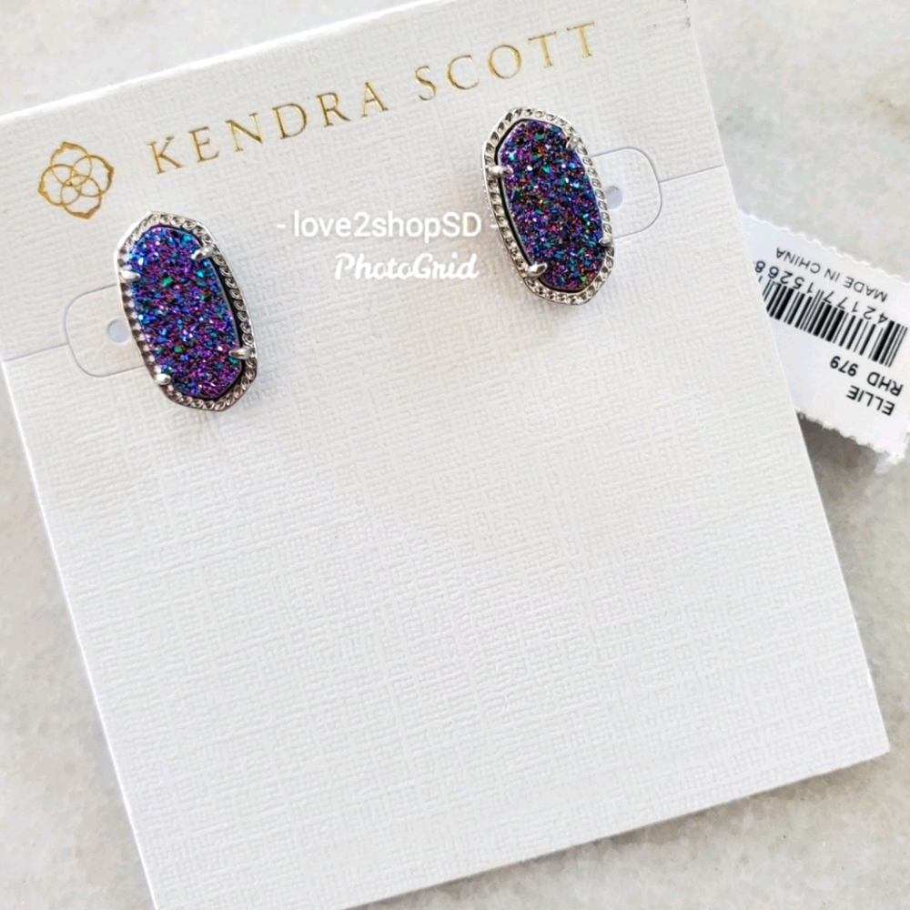 Kendra Multi Drusy Ellie silver stud earrings NWT